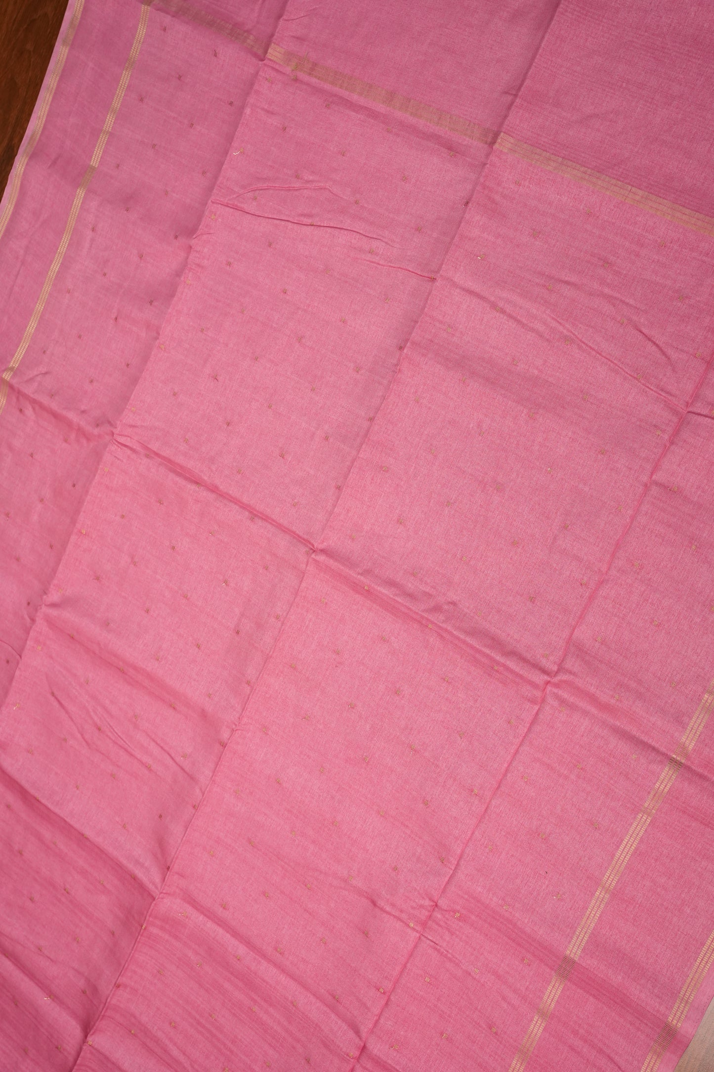 Semi Tussar Silk Saree with Traditional Gap Border – Rose Pink