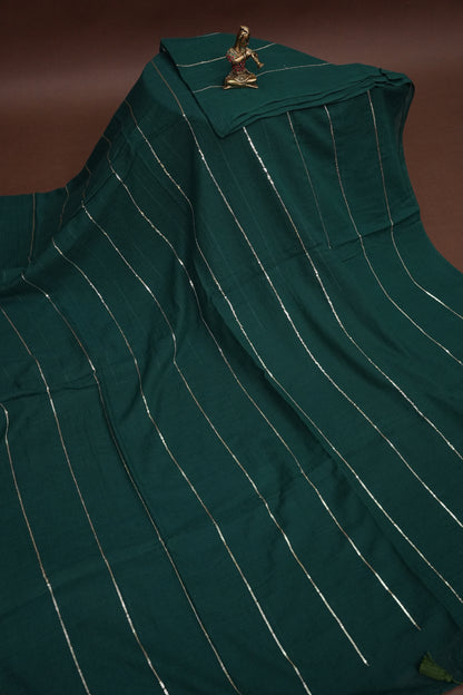 Mulmul Cotton Saree with Tassels - Teal Green