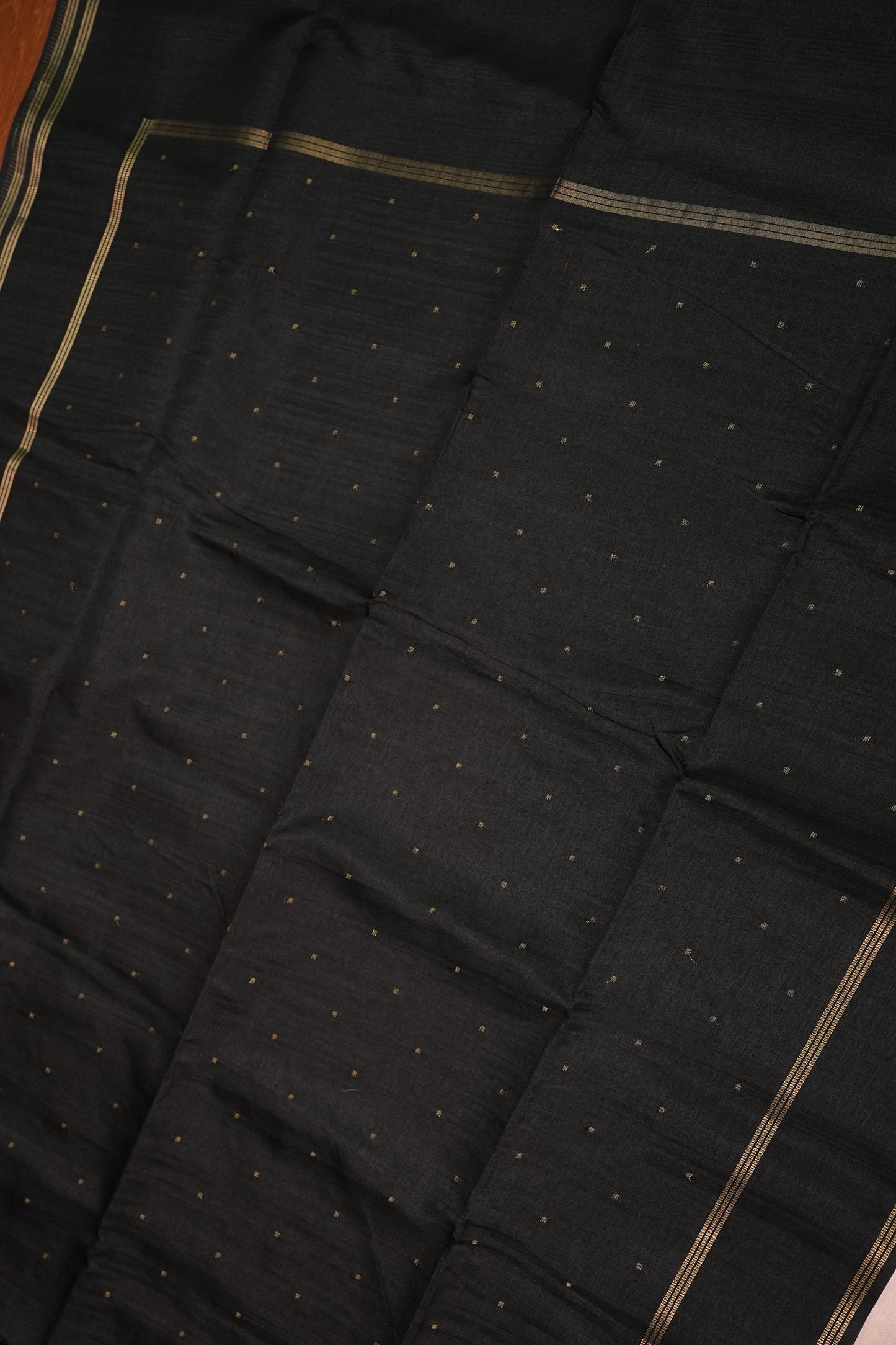 Semi Tussar Silk Saree with Traditional Gap Border – Black