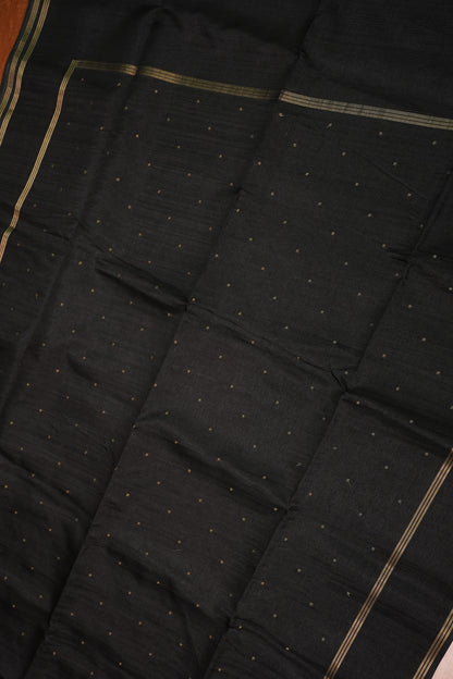 Semi Tussar Silk Saree with Traditional Gap Border – Black