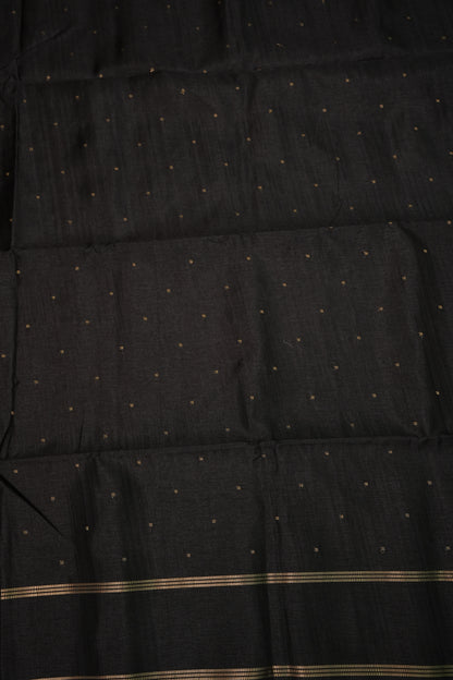 Semi Tussar Silk Saree with Traditional Gap Border – Black