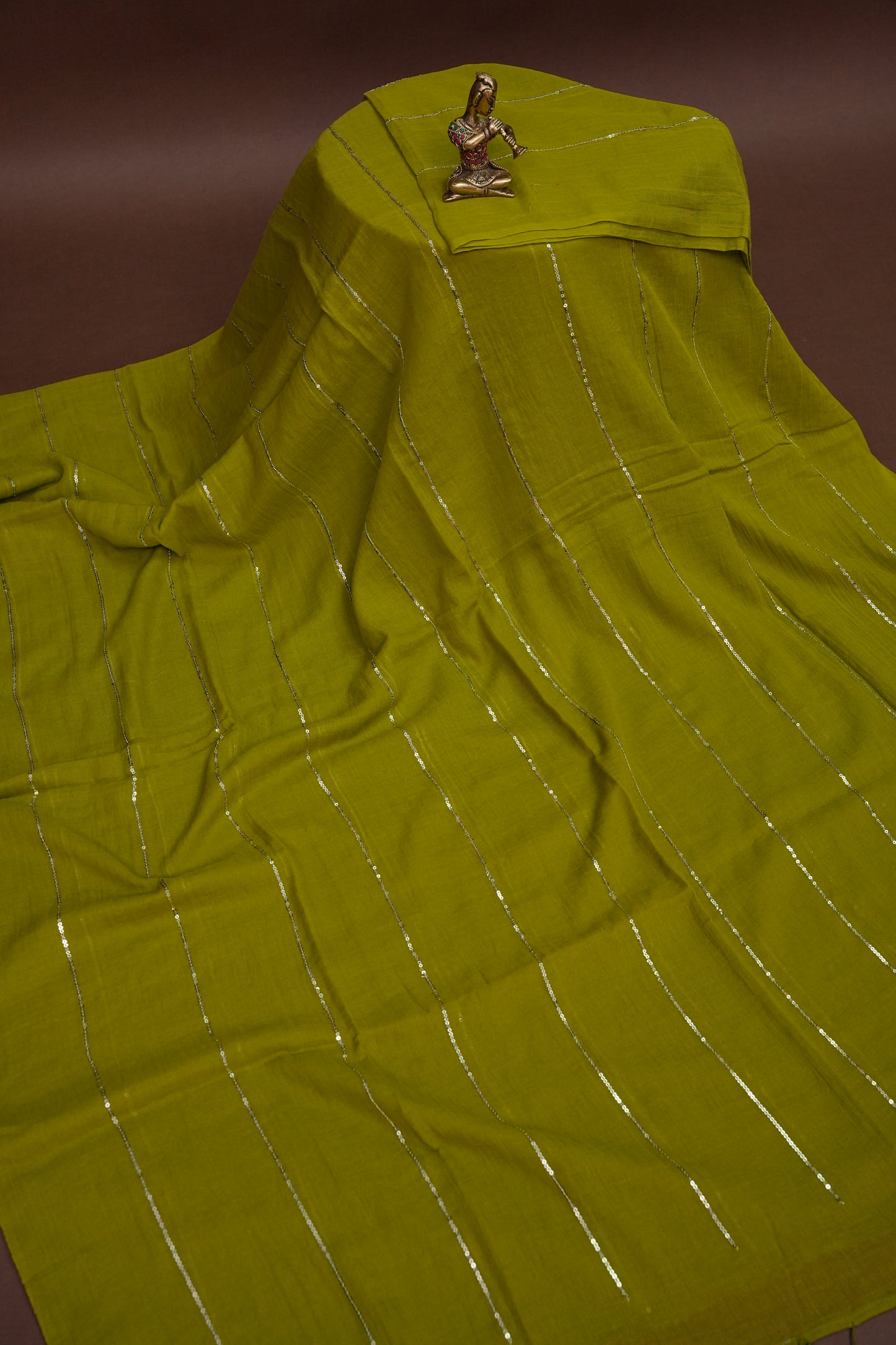 Mulmul Cotton Saree with Tassels - Green