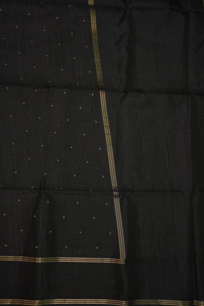 Semi Tussar Silk Saree with Traditional Gap Border – Black
