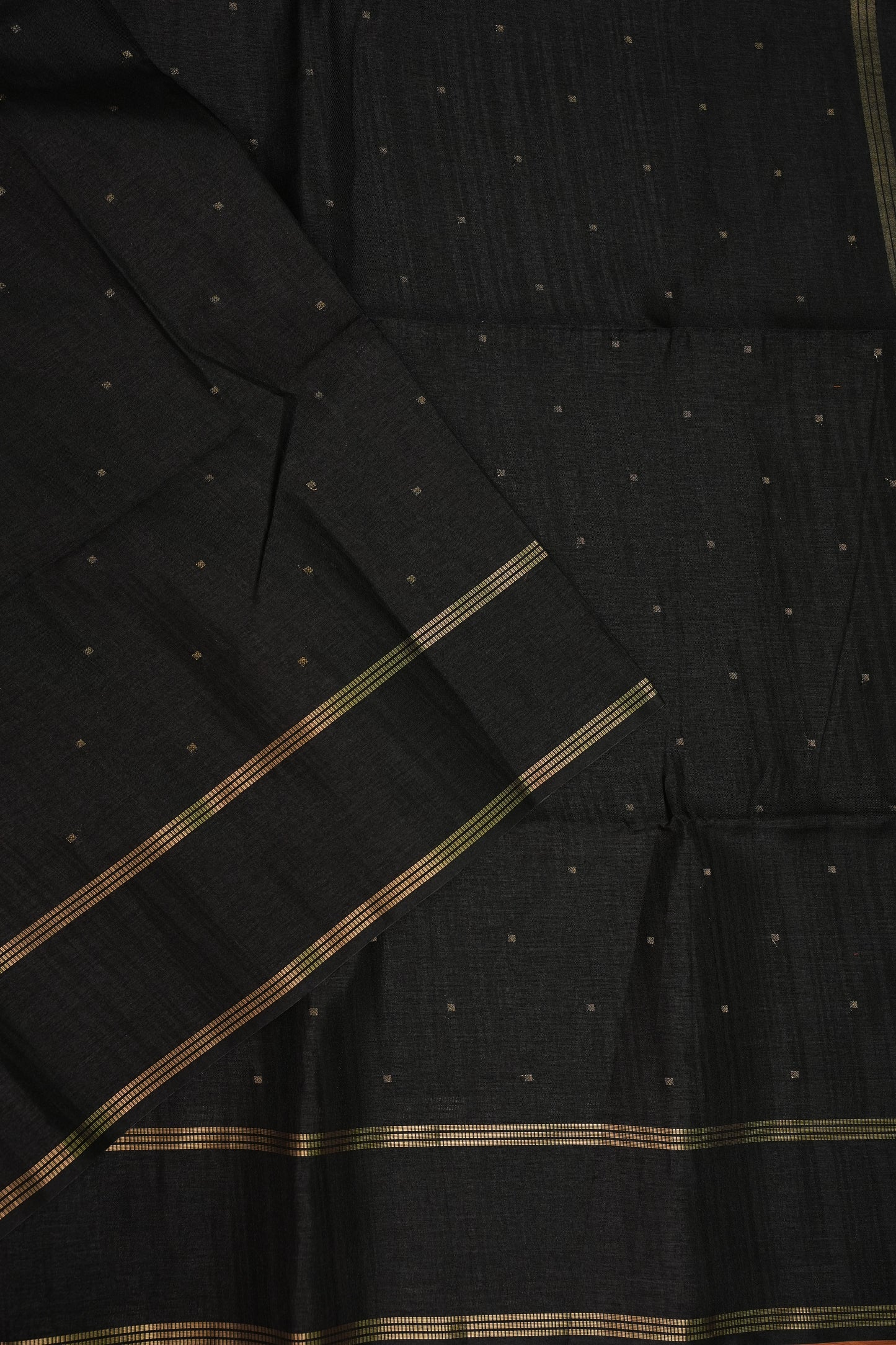 Semi Tussar Silk Saree with Traditional Gap Border – Black
