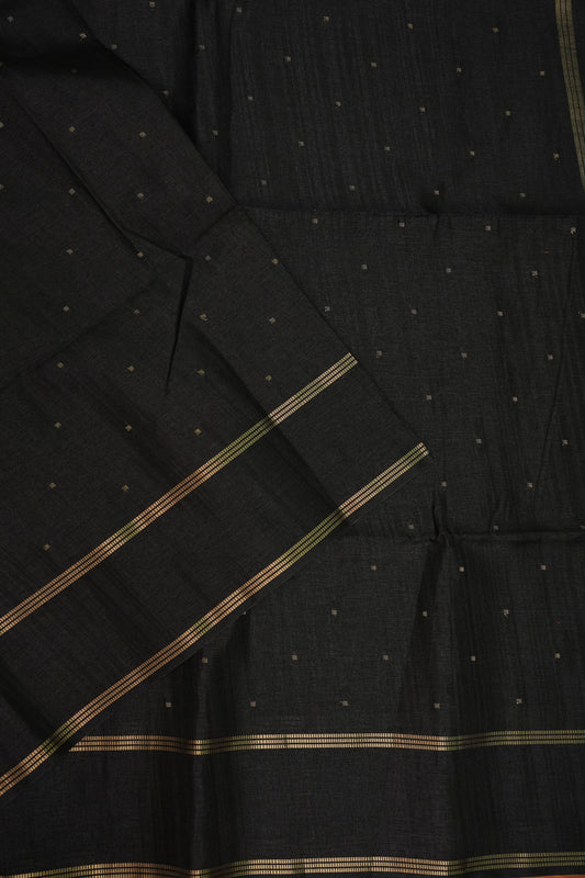 Semi Tussar Silk Saree with Traditional Gap Border – Black