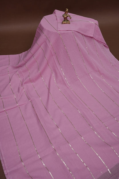 Mulmul Cotton Saree with Tassels - Baby Pink