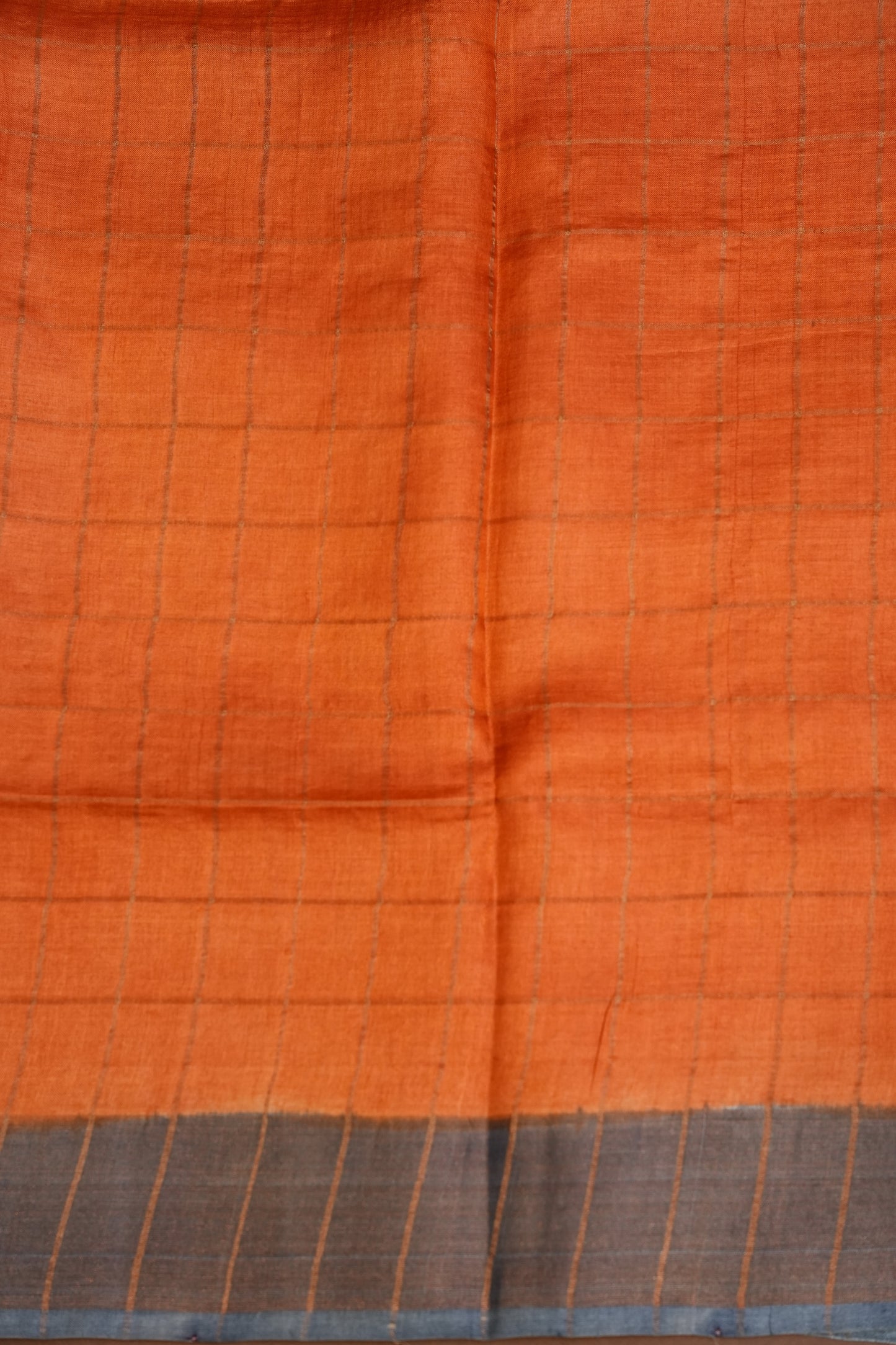 Pure Tussar Silk Saree with Handpainted Blouse-Orange|Silk Mark Certified