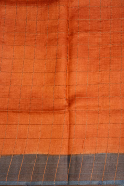 Pure Tussar Silk Saree with Handpainted Blouse-Orange|Silk Mark Certified