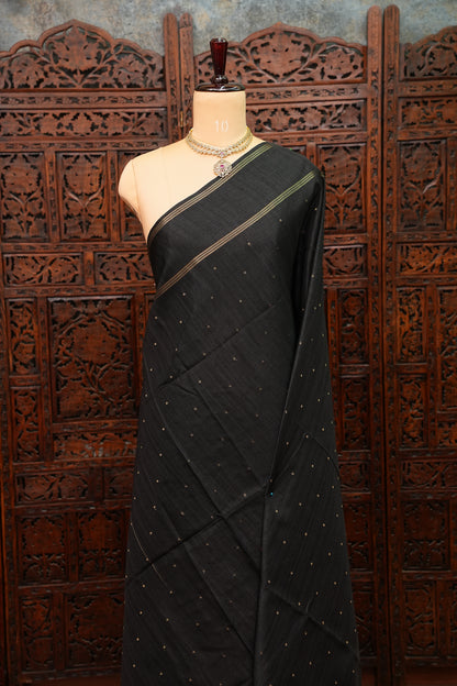 Semi Tussar Silk Saree with Traditional Gap Border – Black