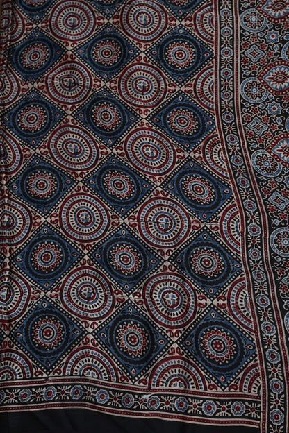 Pure Modal Silk Saree with Authentic Ajrakh Prints – Black