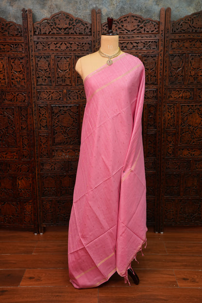 Semi Tussar Silk Saree with Traditional Gap Border – Rose Pink