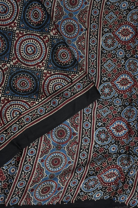 Pure Modal Silk Saree with Authentic Ajrakh Prints – Black
