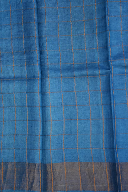 Pure Tussar Silk Saree with Handpainted Blouse-Blue|Silk Mark Certified