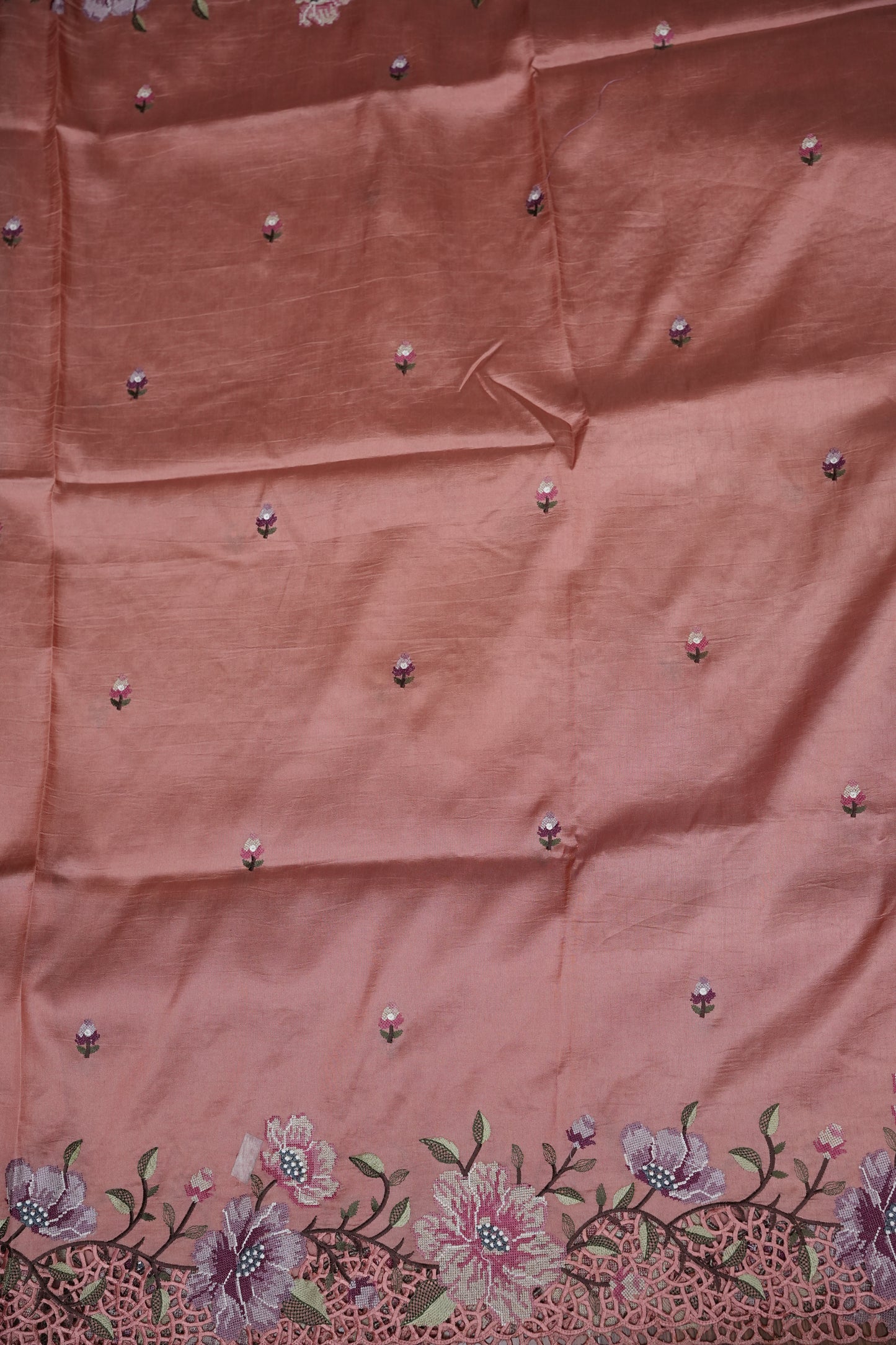 Party Wear Embroidered Soft Organza Saree – Blush Peach Floral Elegance