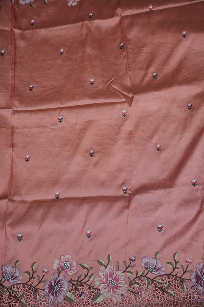 Party Wear Embroidered Soft Organza Saree – Blush Peach Floral Elegance