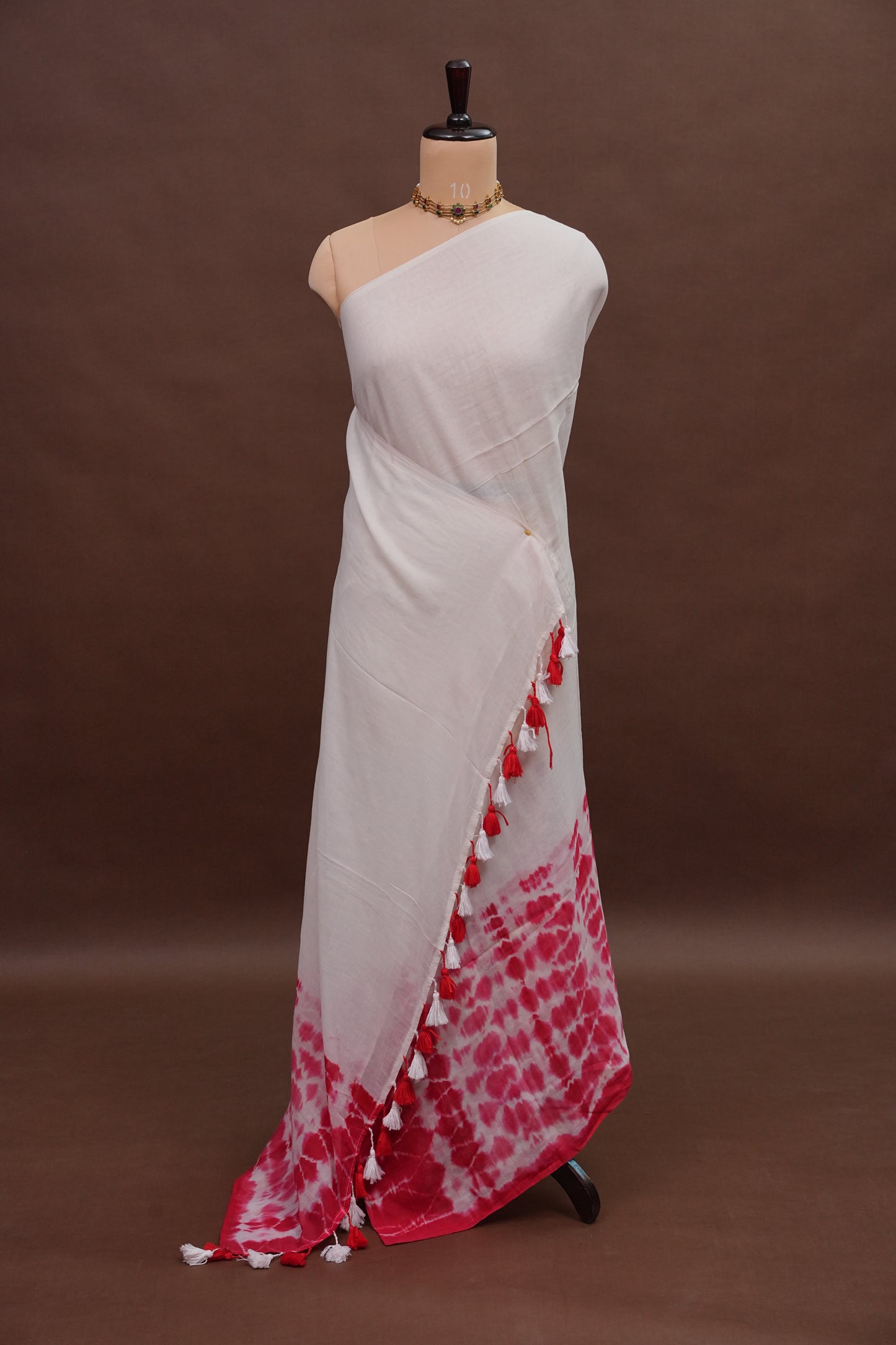 Mulmul Cotton Saree with Tassels - Pink
