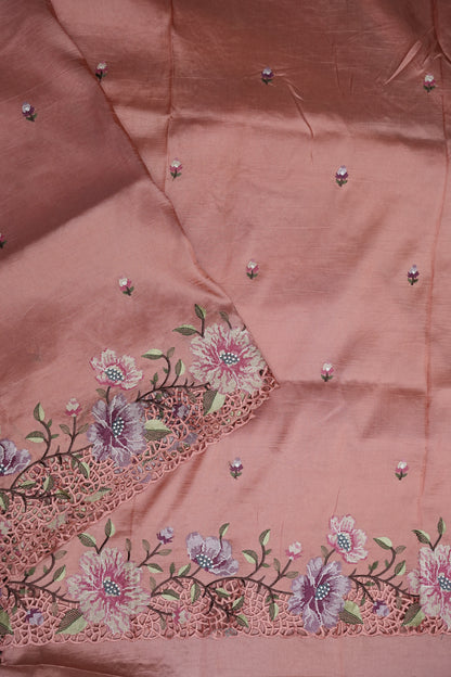 Party Wear Embroidered Soft Organza Saree – Blush Peach Floral Elegance