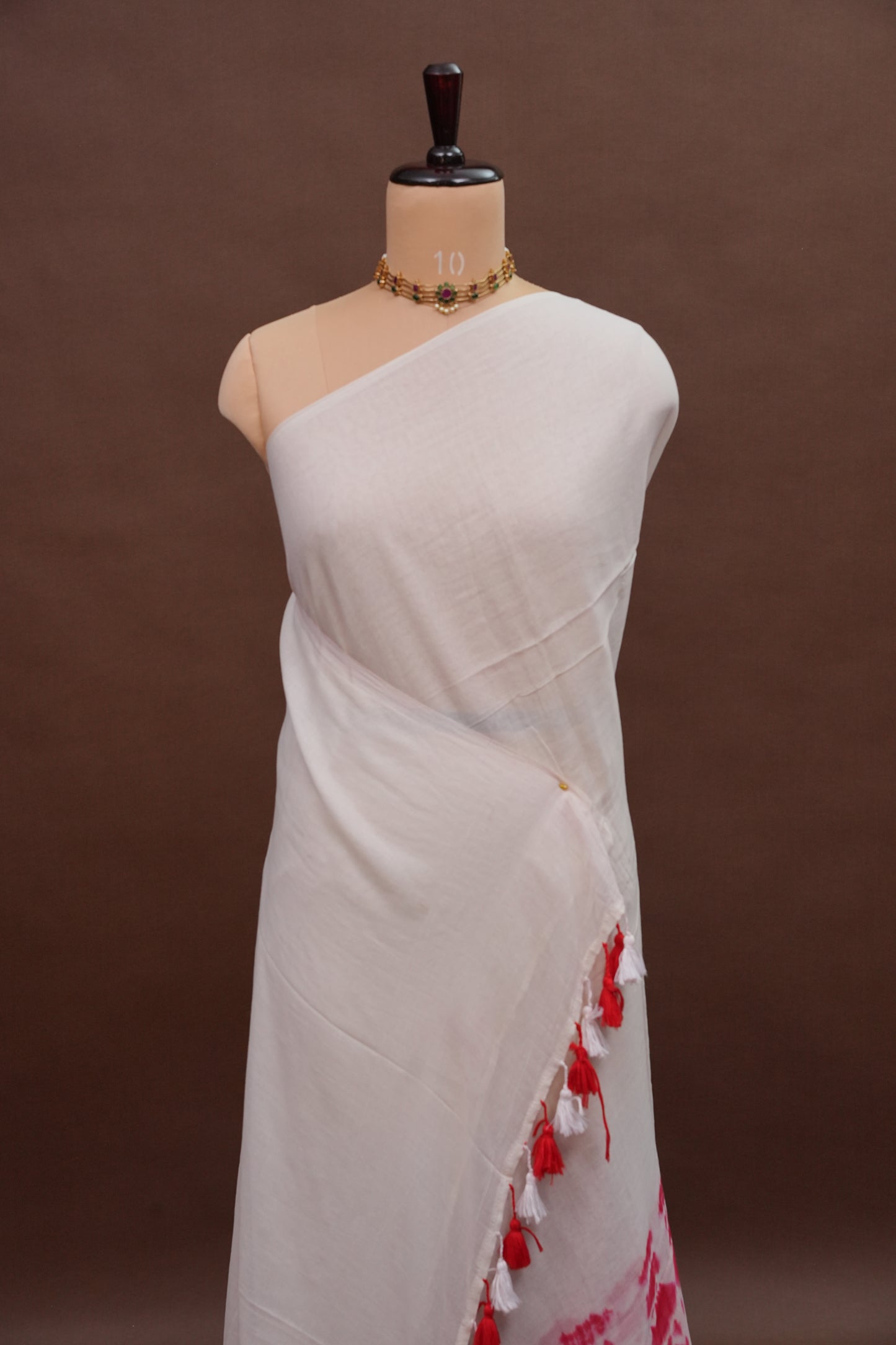 Mulmul Cotton Saree with Tassels - Pink