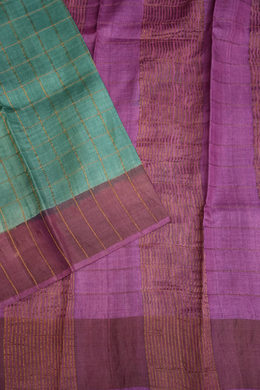 Pure Tussar Silk Saree with Hand-Painted Kalamkari Blouse | Silk Mark Certified