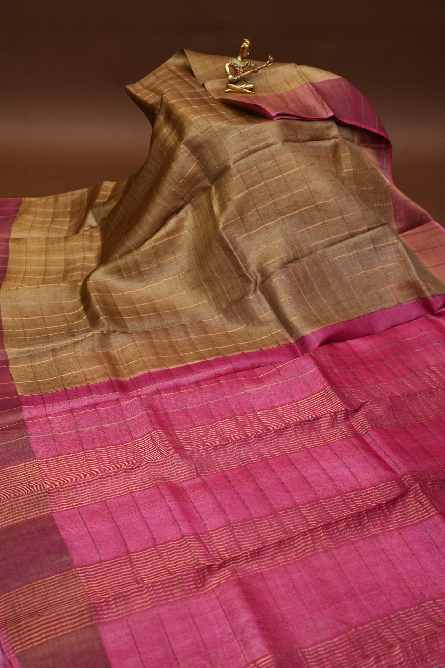 Pure Tussar Silk Saree with Hand-Painted Kalamkari Blouse | Silk Mark Certified
