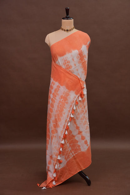 Mulmul Cotton Saree with Tassels - Peach