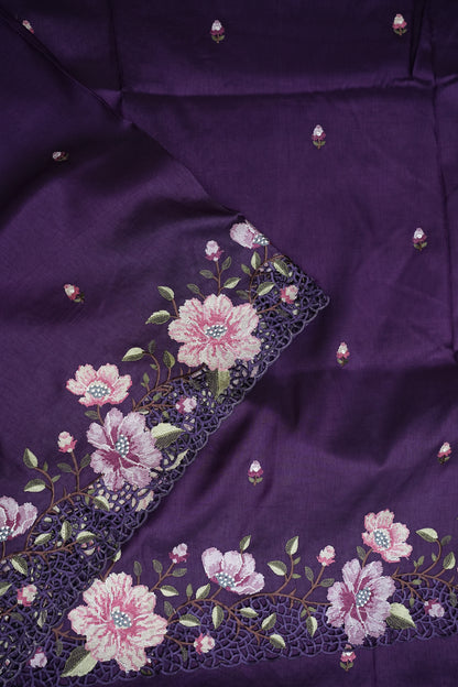 Party Wear Embroidered Soft Organza Saree – Royal Purple Floral Elegance