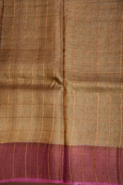 Pure Tussar Silk Saree with Hand-Painted Kalamkari Blouse | Silk Mark Certified