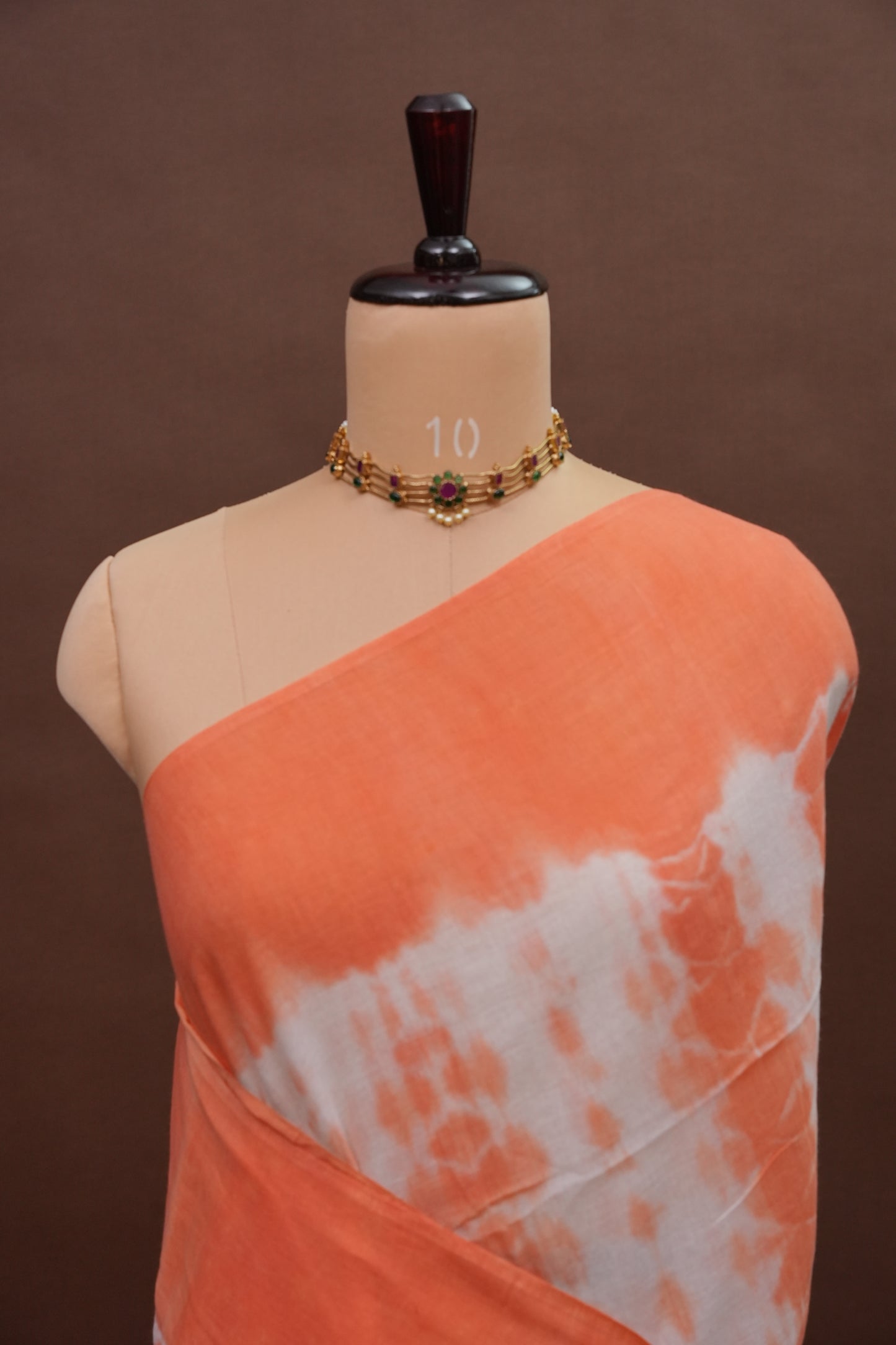Mulmul Cotton Saree with Tassels - Peach