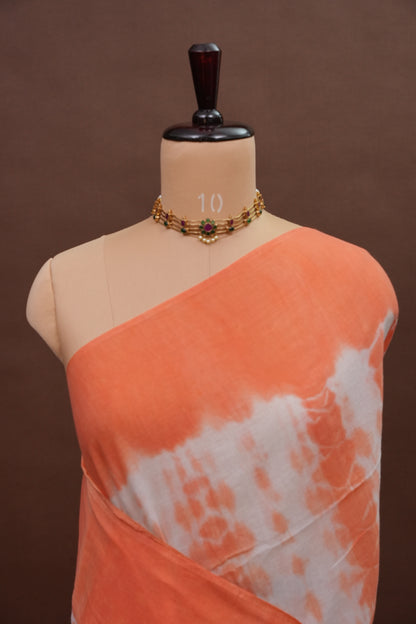 Mulmul Cotton Saree with Tassels - Peach
