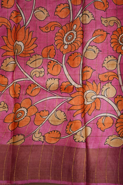 Pure Tussar Silk Saree with Hand-Painted Kalamkari Blouse | Silk Mark Certified