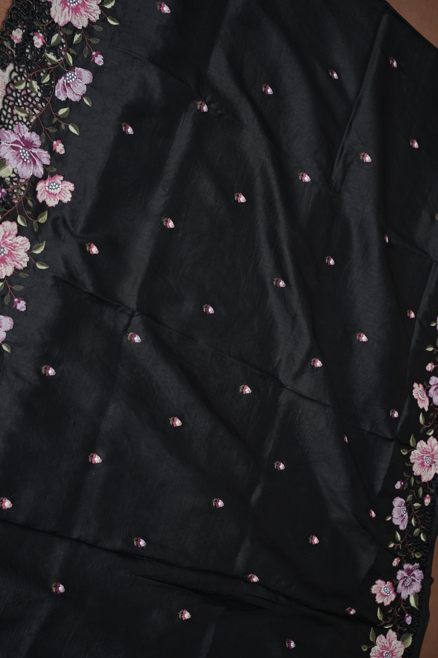 Party Wear Embroidered Soft Organza Saree – Classic Black Floral Elegance