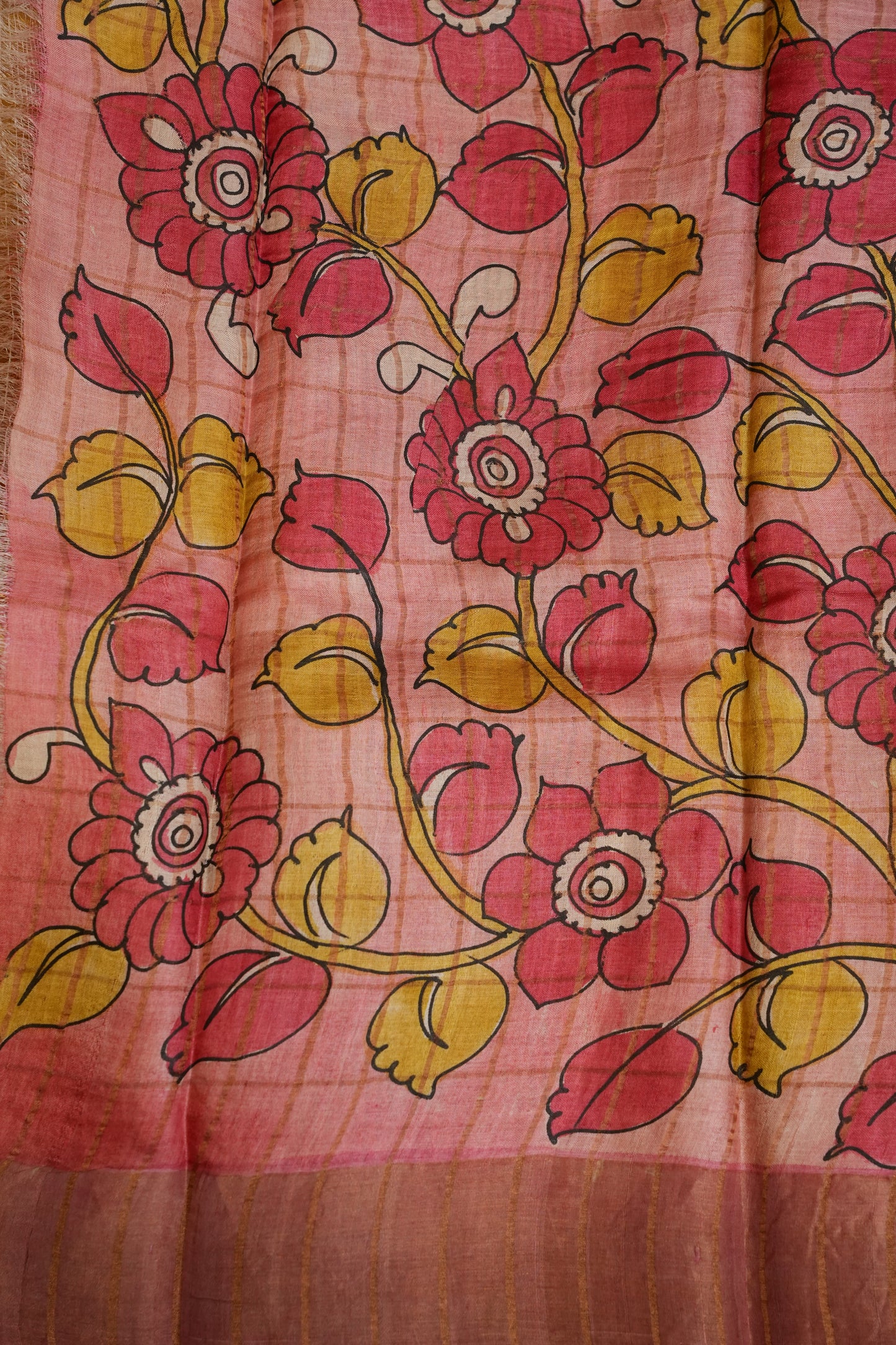 Pure Tussar Silk Saree with Handpainted Blouse-Yellow|Silk Mark Certified