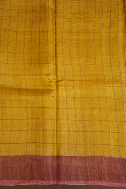 Pure Tussar Silk Saree with Handpainted Blouse-Yellow|Silk Mark Certified