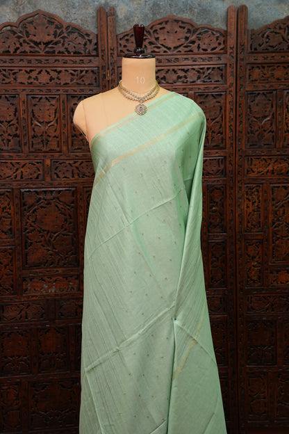 Semi Tussar Saree with Traditional Gap Border – Mint Green