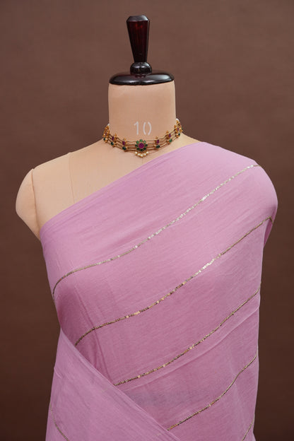 Mulmul Cotton Saree with Tassels - Baby Pink