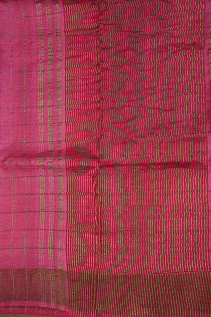 Pure Tussar Silk Saree with Handpainted Blouse-Pink|Silk Mark Certified