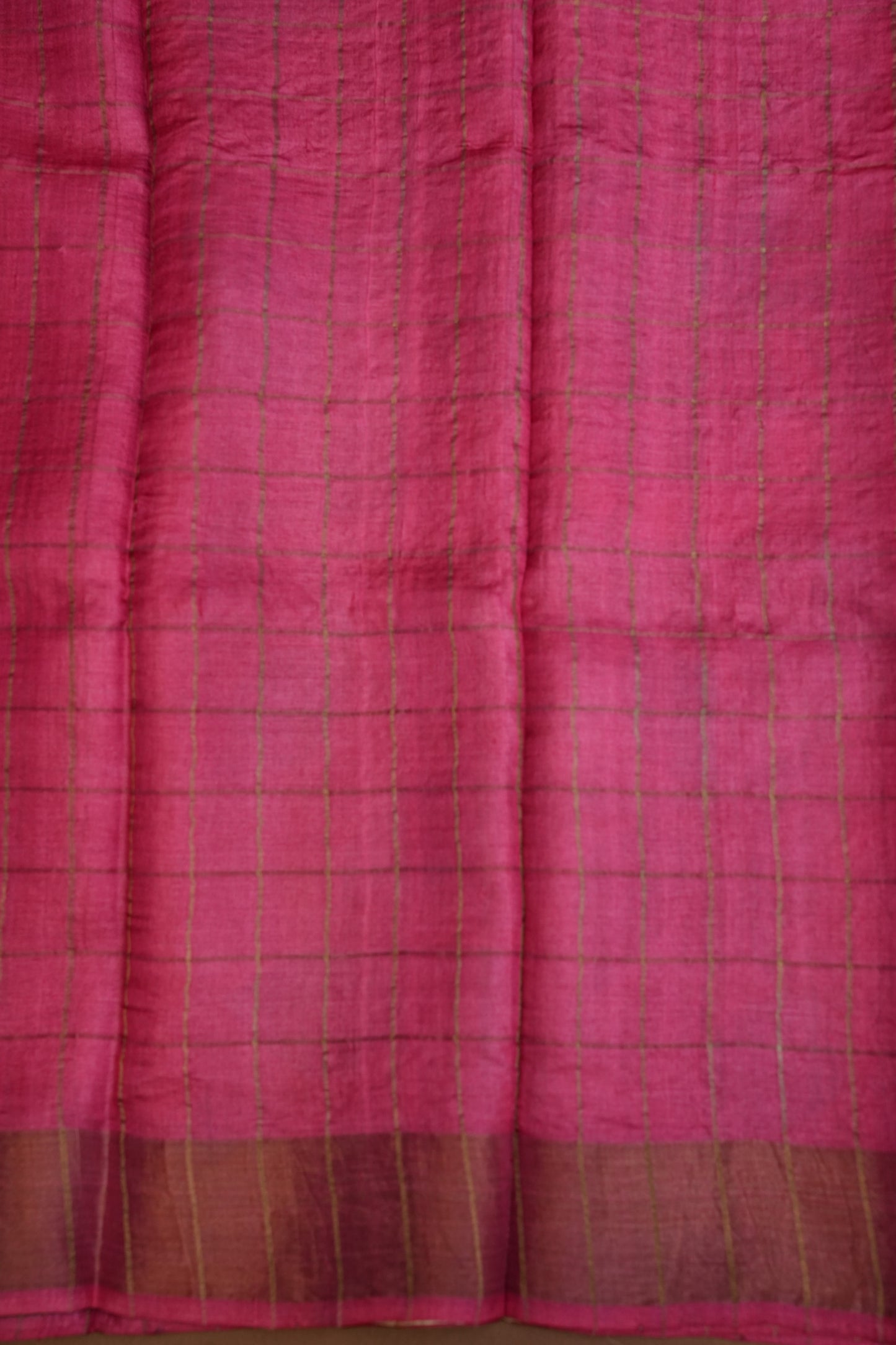 Pure Tussar Silk Saree with Handpainted Blouse-Pink|Silk Mark Certified