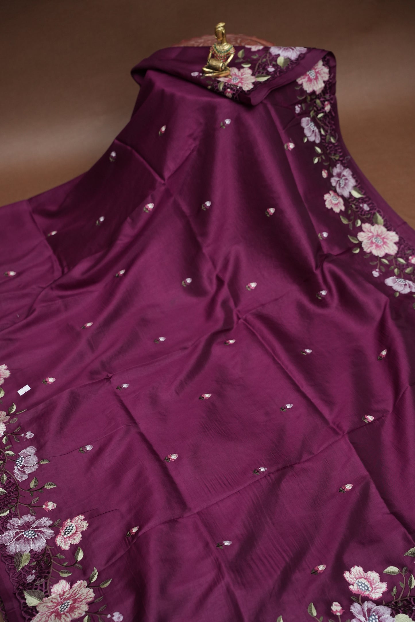 Party Wear Embroidered Soft Organza Saree – Wine Floral Elegance