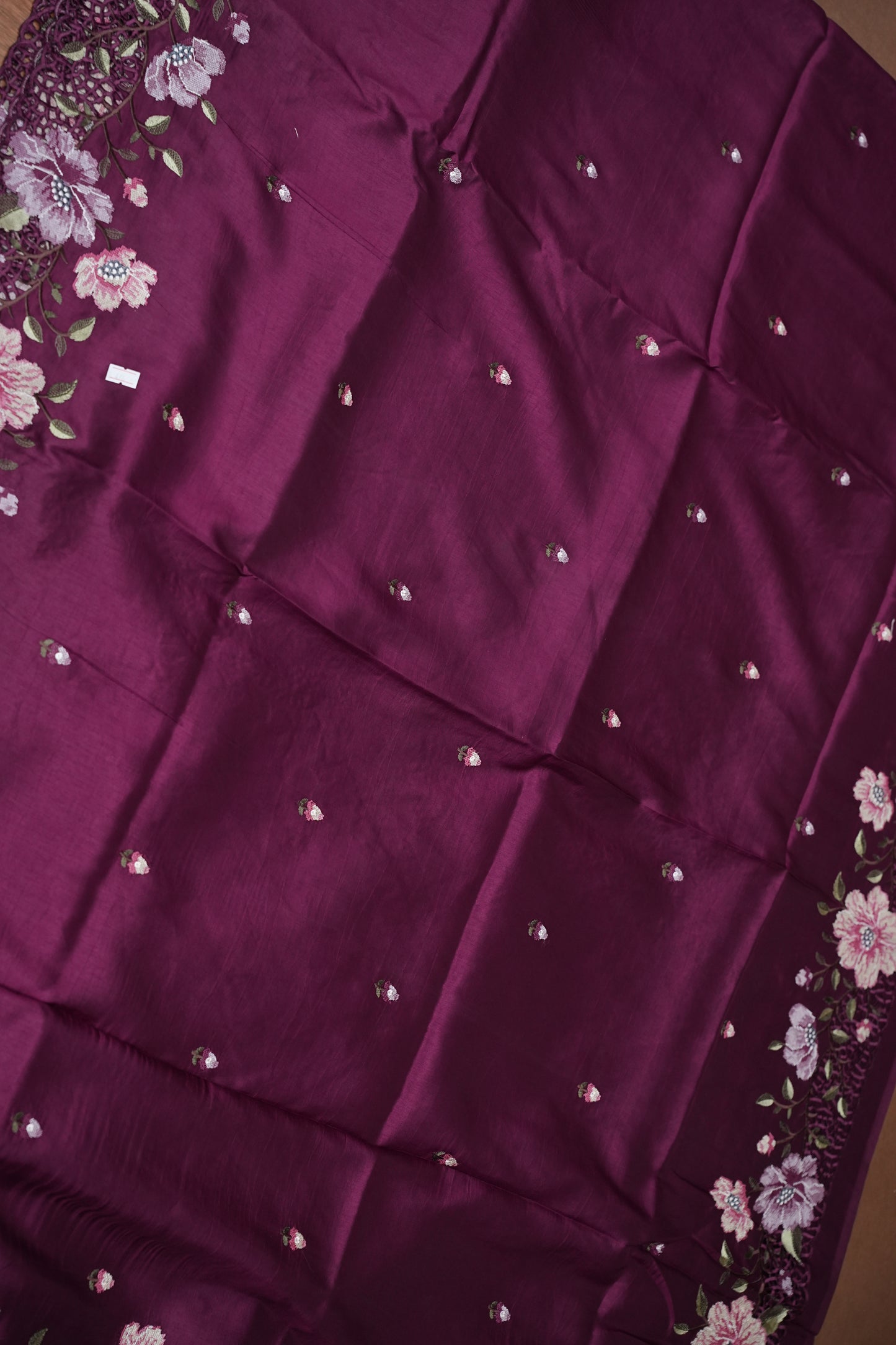Party Wear Embroidered Soft Organza Saree – Wine Floral Elegance