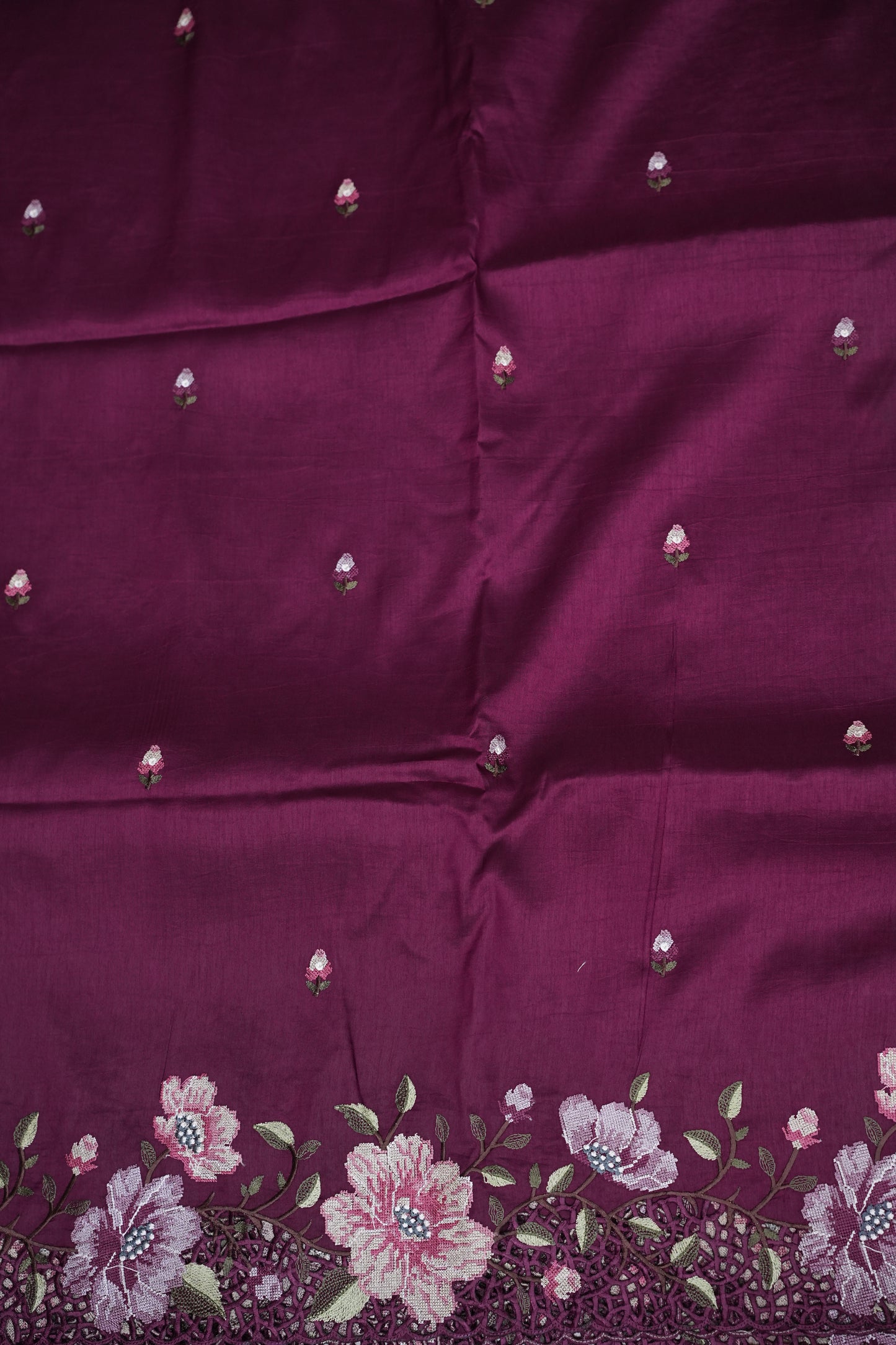 Party Wear Embroidered Soft Organza Saree – Wine Floral Elegance