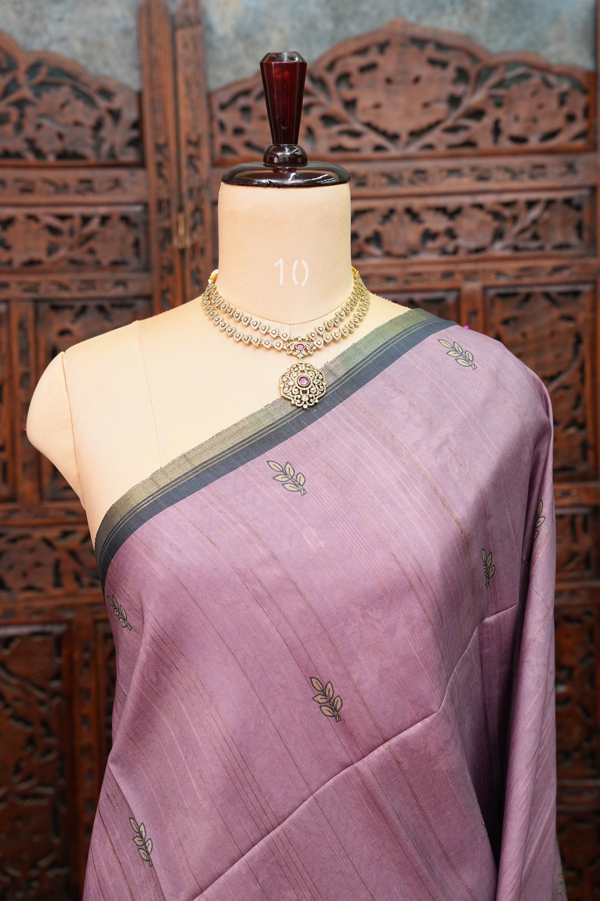 Semi Tussar Saree with Digital Warli Print & Piping Border – Dusty Mauve