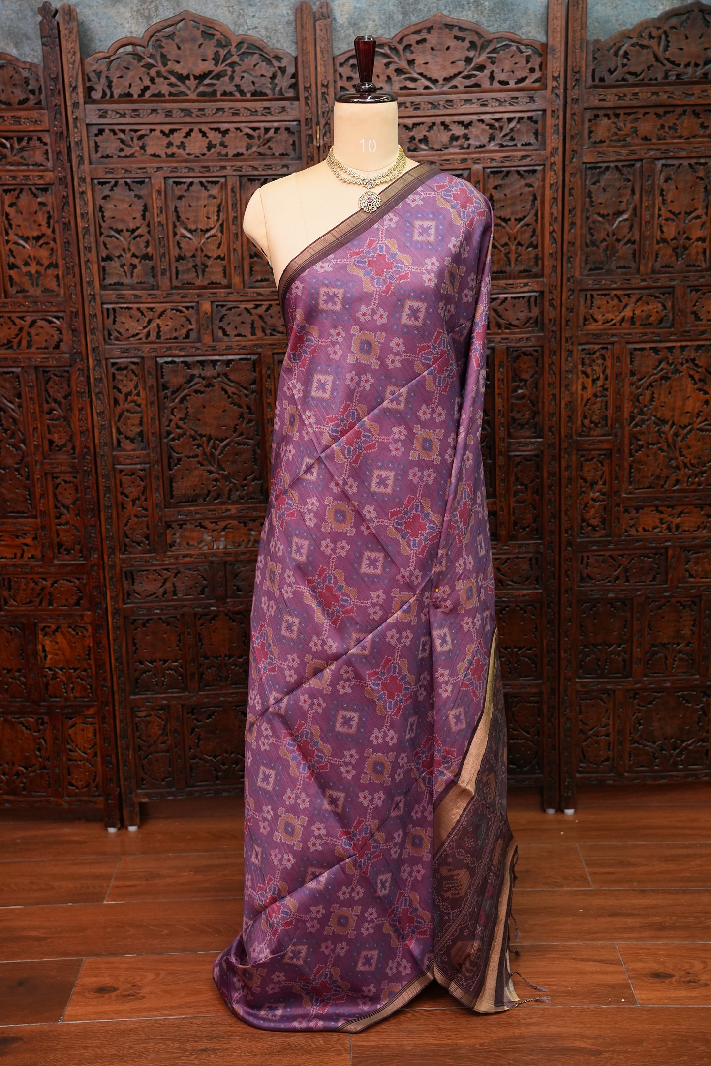 Semi Tussar Saree with Digital Patola Print & Piping Border – Mauve Purple