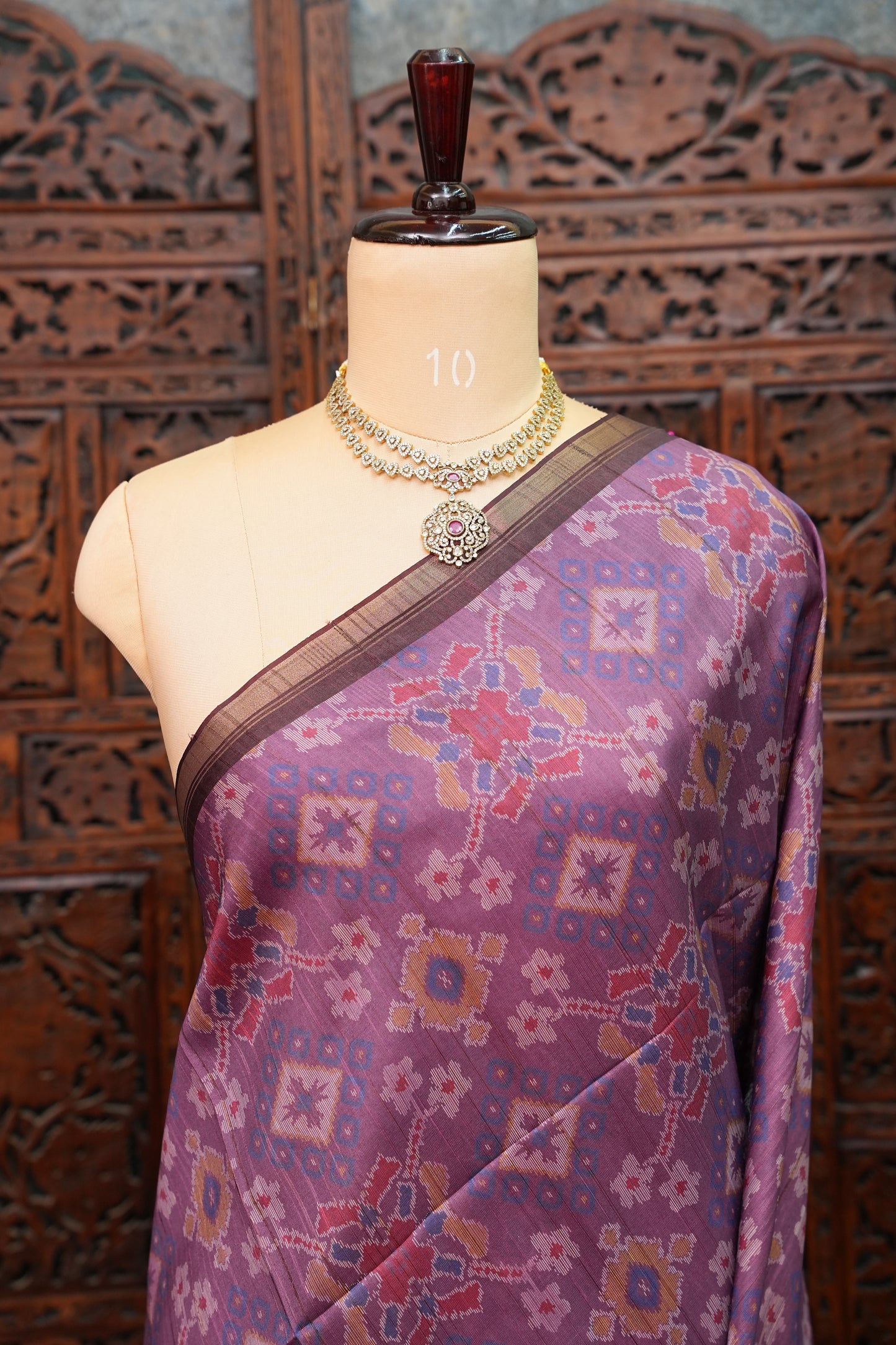 Semi Tussar Saree with Digital Patola Print & Piping Border – Mauve Purple