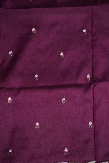 Party Wear Embroidered Soft Organza Saree – Wine Floral Elegance