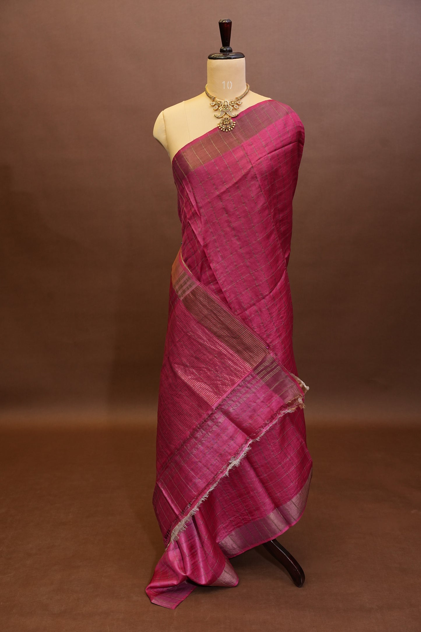 Pure Tussar Silk Saree with Handpainted Blouse-Pink|Silk Mark Certified