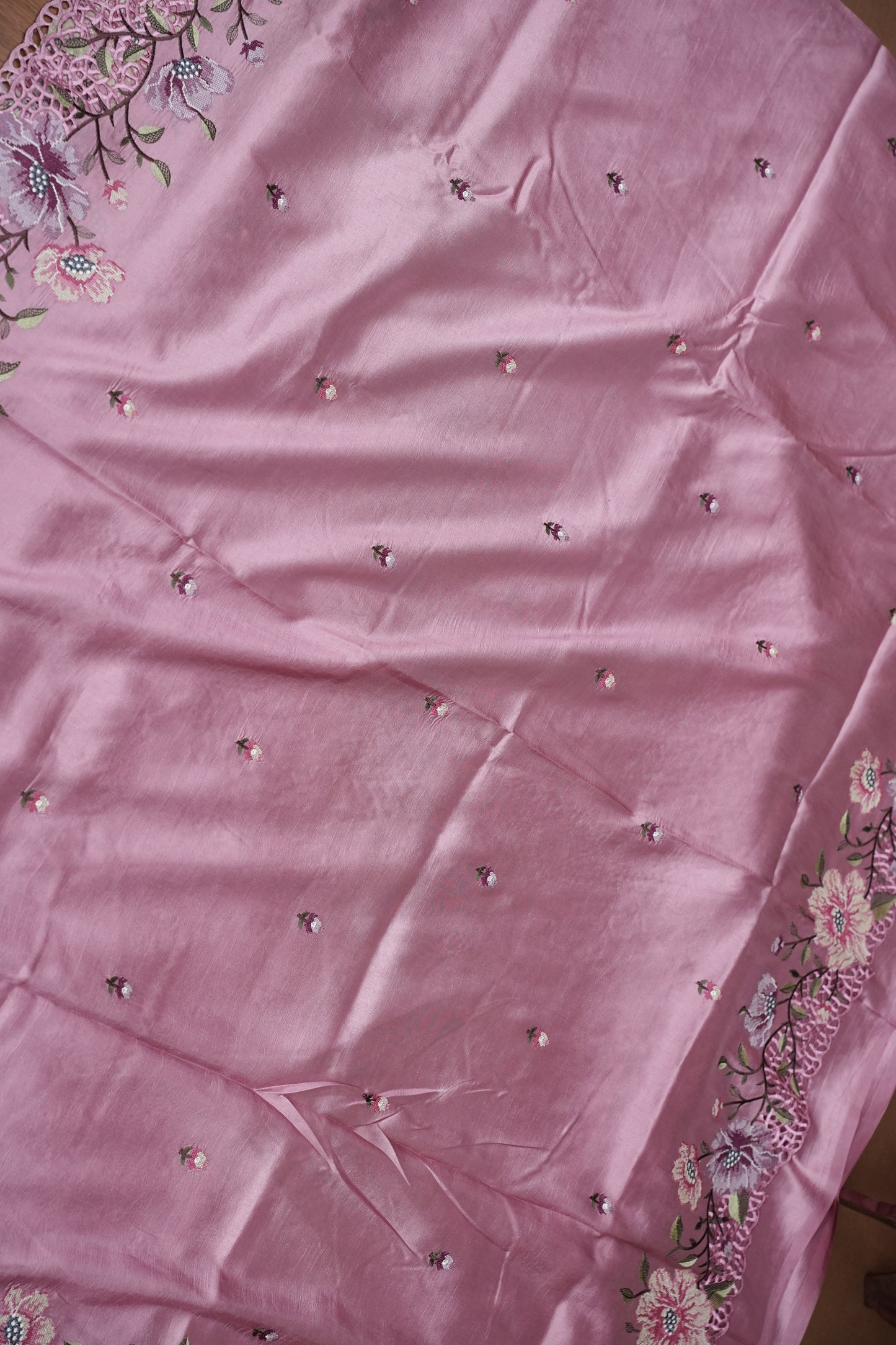 Party Wear Embroidered Soft Organza Saree – Pink Floral Elegance