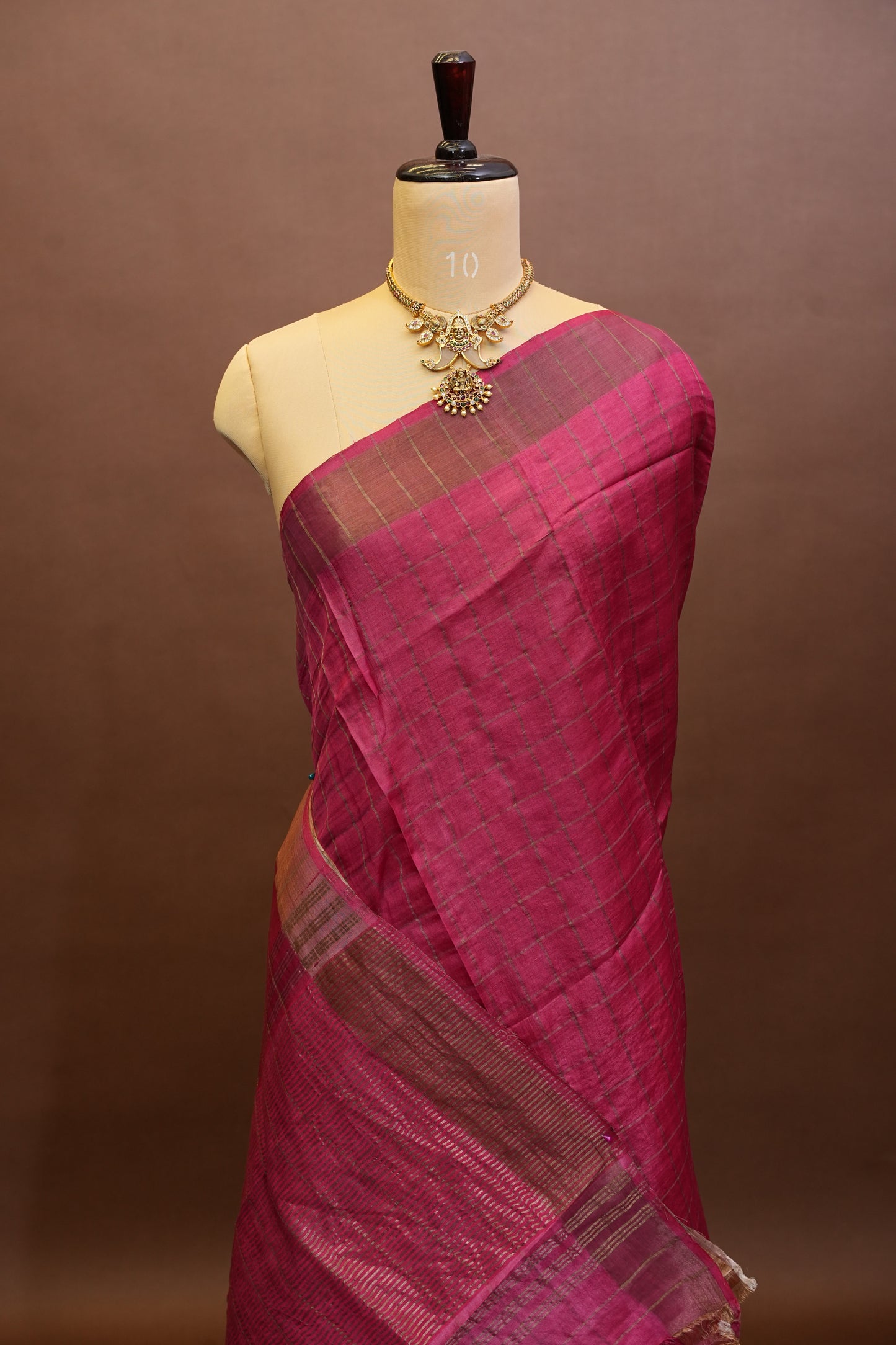 Pure Tussar Silk Saree with Handpainted Blouse-Pink|Silk Mark Certified