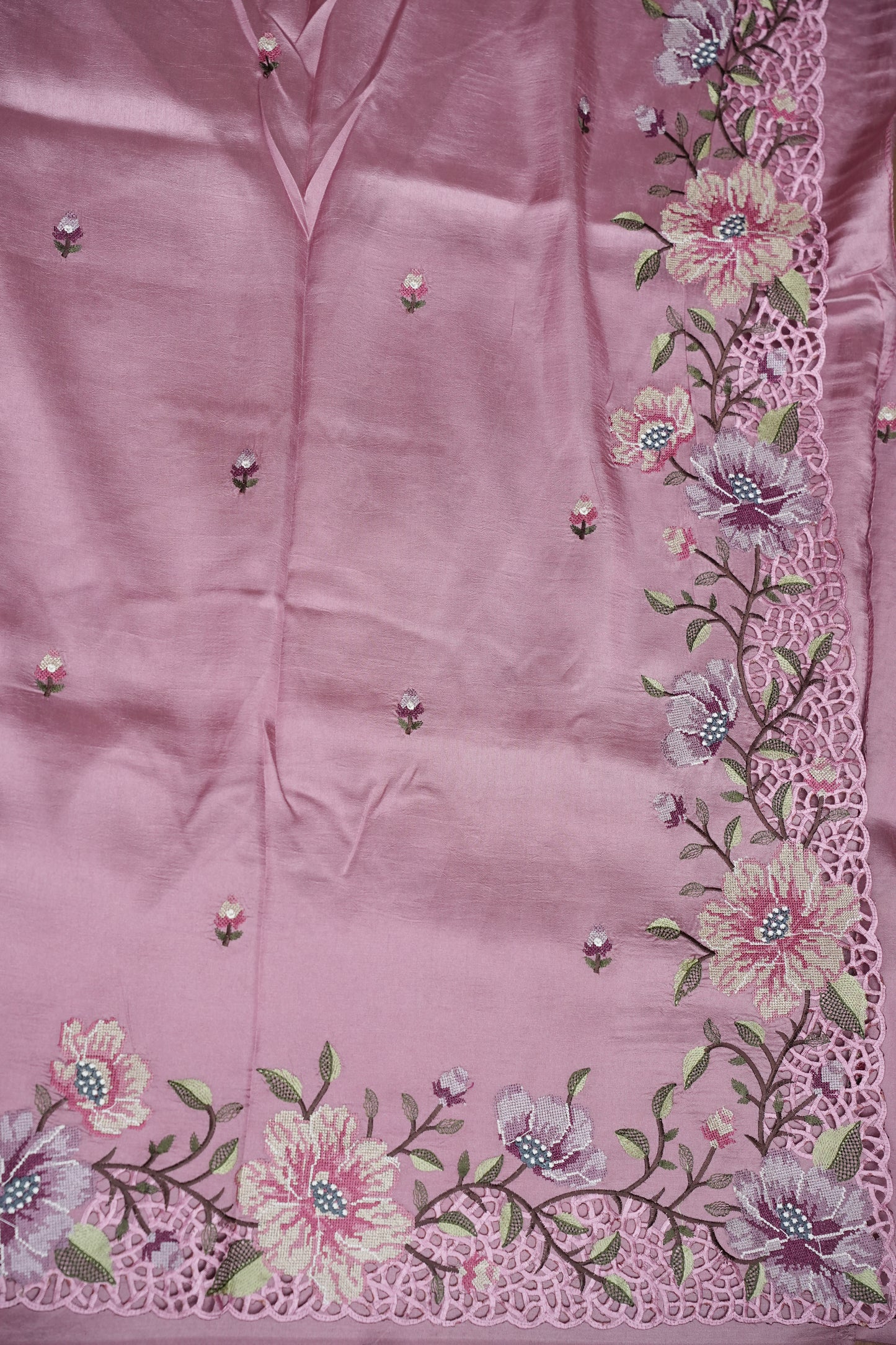 Party Wear Embroidered Soft Organza Saree – Pink Floral Elegance