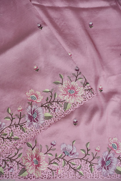 Party Wear Embroidered Soft Organza Saree – Pink Floral Elegance