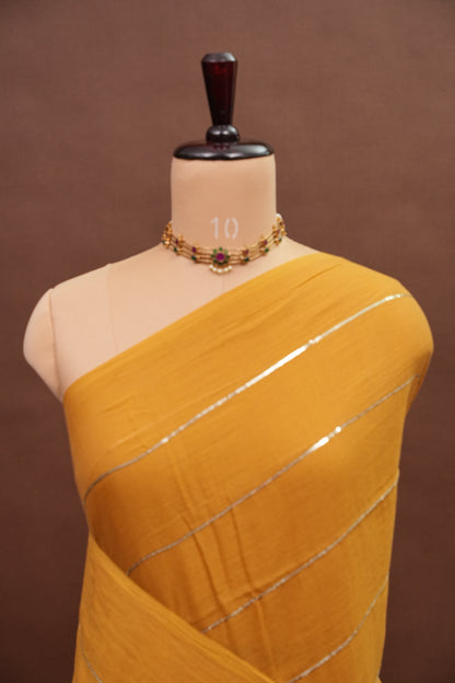 Mulmul Cotton Saree with Tassels - Mustard Yellow